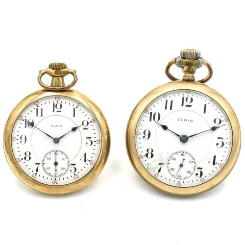 Antique Elgin Men's 19-21j Open Faced Lever Set Pocket Watch Lot of 2 #WB4228-3