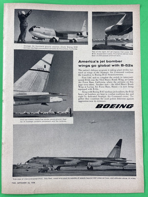 1956 Boeing Aircraft Manufacturer B-52 Bomber Wings Global Engine Rare Print Ad