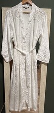 Oscar De La Renta Womens White Floral Damask Jacquard Robe With Belt Long Medium
