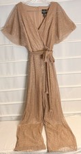 Adrianna Papell Beige Gold Flutter Sleeve Belted Fully Lined Jumpsuit 6 EC 