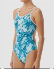 TYR Durafast Youth Girl Splash Dualfit Teal Marble 1 Piece Swimsuit SZ 26 New