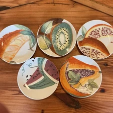 Lot Of 5 Philippe Deshoulieres Limoges France Fruits Exotiques Appetizer Plates