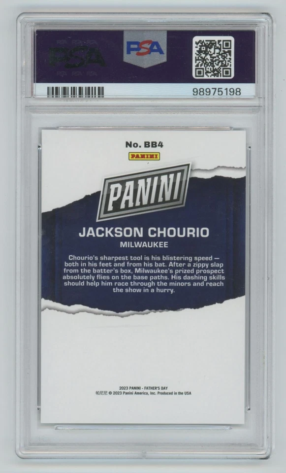 Jackson Chourio 2023 Panini Father's Day Holo Pop 1! /199 PSA 10 #BB4 Milwaukee - Image 2 of 2