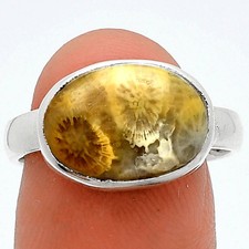 Natural Flower Fossil Coral 925 Sterling Silver Ring s.7 Jewelry R-1057