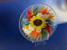 Peggy Karr  Fused Glass Bowl Sunflower Autumn Collectible Art Glass
