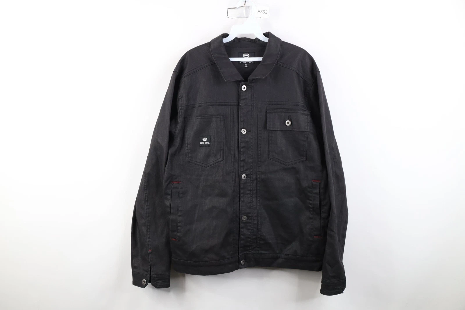 Vintage Y2K Ecko Mens Size 2XL XXL Waxed Cotton Denim Jean Trucker Jacket Black