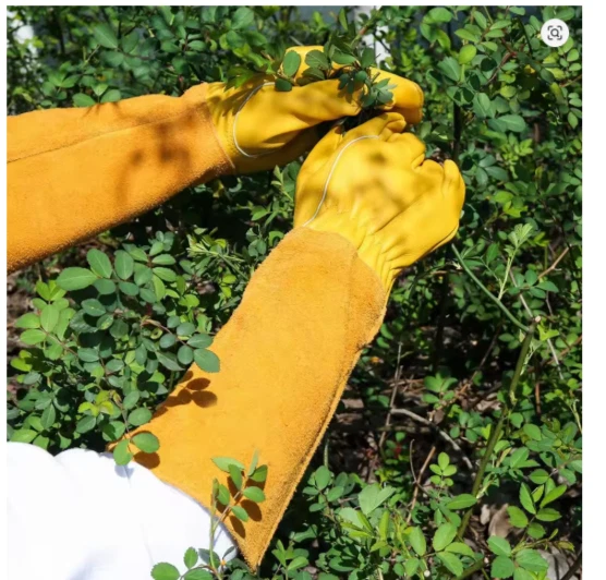 Guantes largos de jardín de cuero a prueba de espinas con guantelete de protección para antebrazo Foto 4 de 4