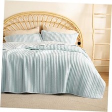 Striped Quilt King Size - Reversible Aqua King King 106" x 96" 13 - Aqua
