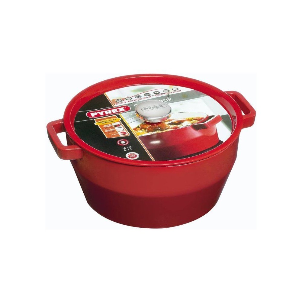 Cocotte ronde Pyrex Slow Cook rouge pour grands repas de famille dominicaux