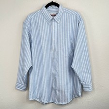 Vintage 90s Manhattan Men s Dress Shirt Blue White Stripe Button Down 16.5 32-33