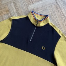 FRED PERRY BRADLEY WIGGINS 1/4 Zip Neck Yellow Polo Shirt Cycling Mod Medium