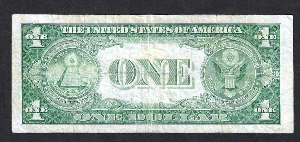 1935-E $1 SILVER CERTIFICATE ~ ERROR NOTE ~ DRAMATIC OVERPRINT SHIFT TO RIGHT - Image 2 of 2