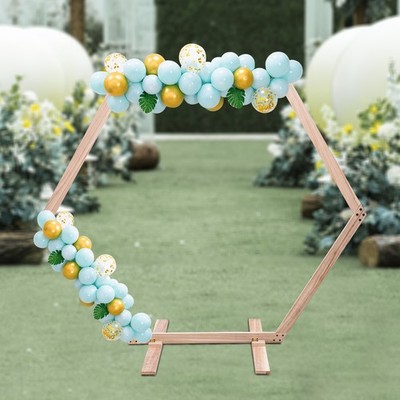 7.1 FT Hexagon Wood Wedding Arch Frame Wooden Hexagon Flower Arbor Stand