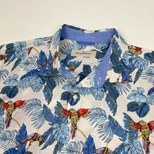 Tommy Bahama Shirt Mens XL Blue Floral 24 Parrot Fronds Hawaiian Tropic Vacation