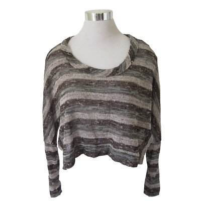 Renee C Womens Long Crop Sweater Top Medium Sleeve Scoop Neck Unique Browns E29