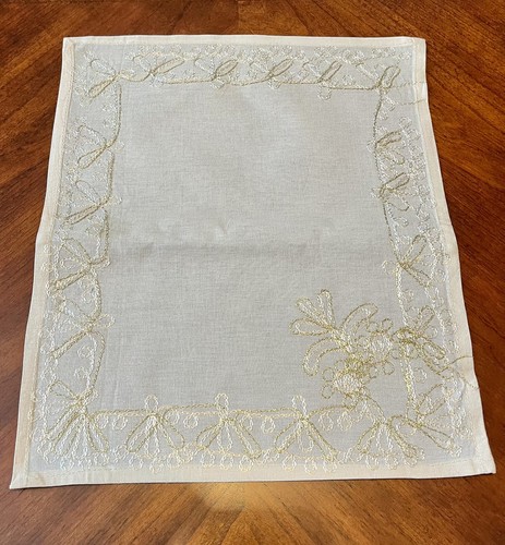 Beige,White And Gold Cotton Napkins Handmade ,16 By 13 In , Set Of 6 - Picture 3 of 5