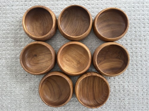 Vintage Wooden Teak Salad Bowl Set 8 Piece Goodwood Thailand Wood EXCELLENT! - Picture 4 of 4