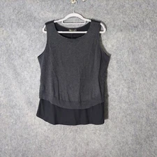 Dg2 Diane Gilman Tunic L Sweater Knit Mix Media Gray Stretch Preppy minimalist