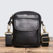 Mens Leather Crossbody Bag Shoulder Satchel Travel Pouch with Adjustable Strap