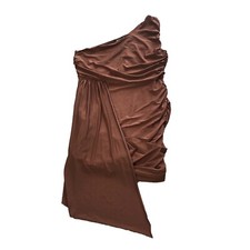 Misguided Rust Brown Ruched Asymmetrical One Shoulder Mini Dress Womens Size 10