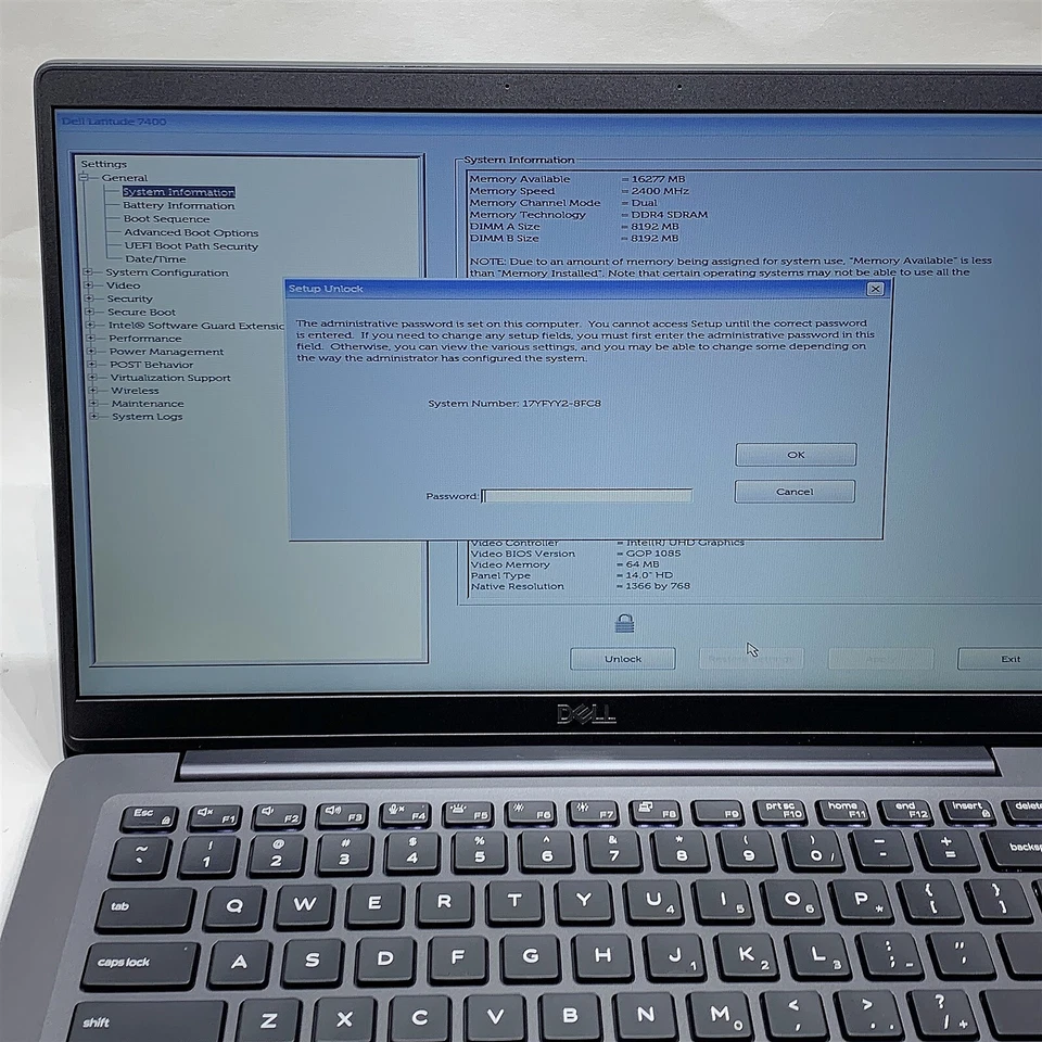 Dell Latitude 7400 Laptop i5 8265U 1.60GHZ 14" HD 16GB RAM NO HDD BIOS LOCKED - Image 2 of 4