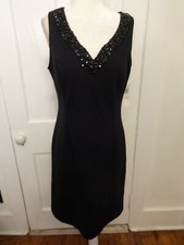 NWT INC. International Concepts Little Black Dress Sheath Beaded Neck 10/M $129