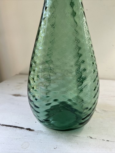 Florentine Original Empoli Optic Green Glass Triple Pinch Genie Bottle Italy - Picture 5 of 8