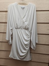 Halston Womens Cream Mini Dress V-Neck Bell Angel Wing Sleeve Size 6