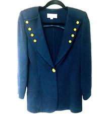 ST JOHN Womens 4 Santana Knit Jacket Blazer Navy Old Money Career Quiet Luxury