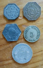 5 OLD GERMAN COINS & TOKENS - WWI ERA