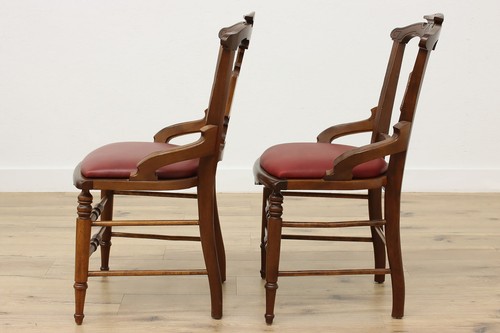 Set 8 Antique Victorian Carved Walnut Dining Chairs, Leather #51952 - Picture 6 of 12