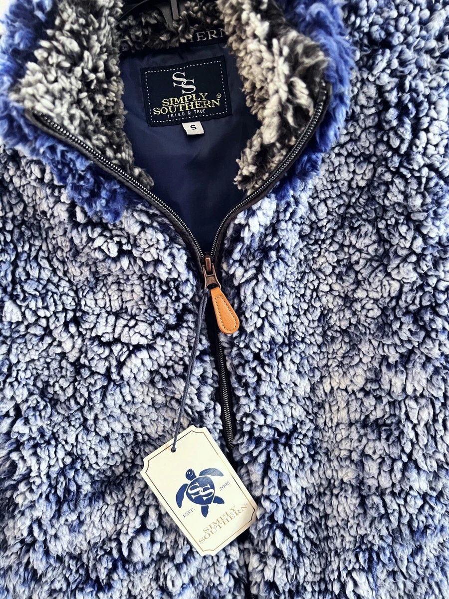 Simply Southern Sherpa Fleece Vest Navy Blue Sleeveless Full Zip