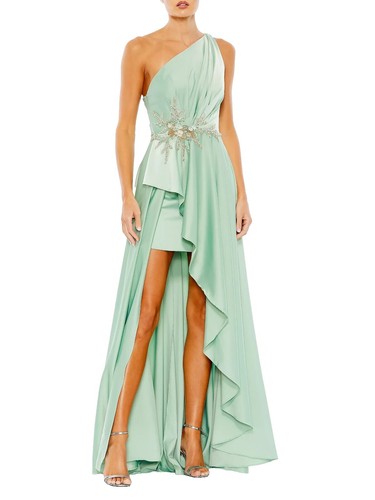 open lace back dress Paola Bold Stripe One Shoulder Midi Dress