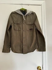 Legendary Good Men’s Small Hooded Olive Green Military Style Snaps Jacket.
