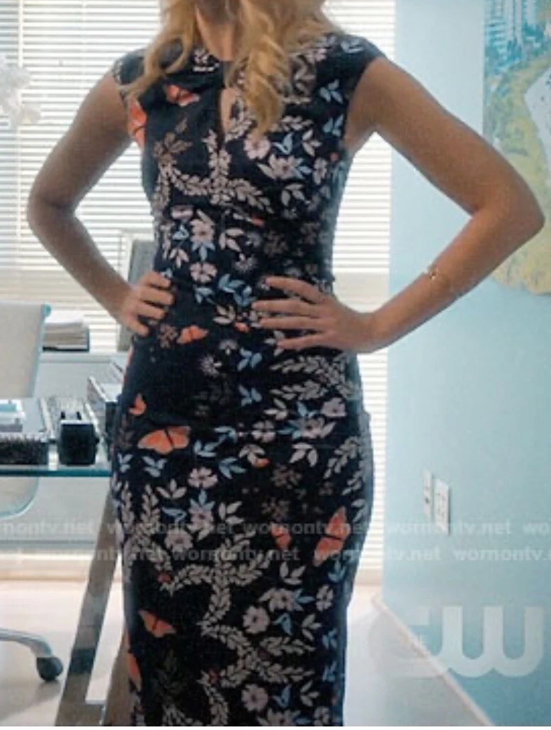 Ted Baker Kairra Kyoto Gardens Navy Blue Bodycon Midi Dress Size 4