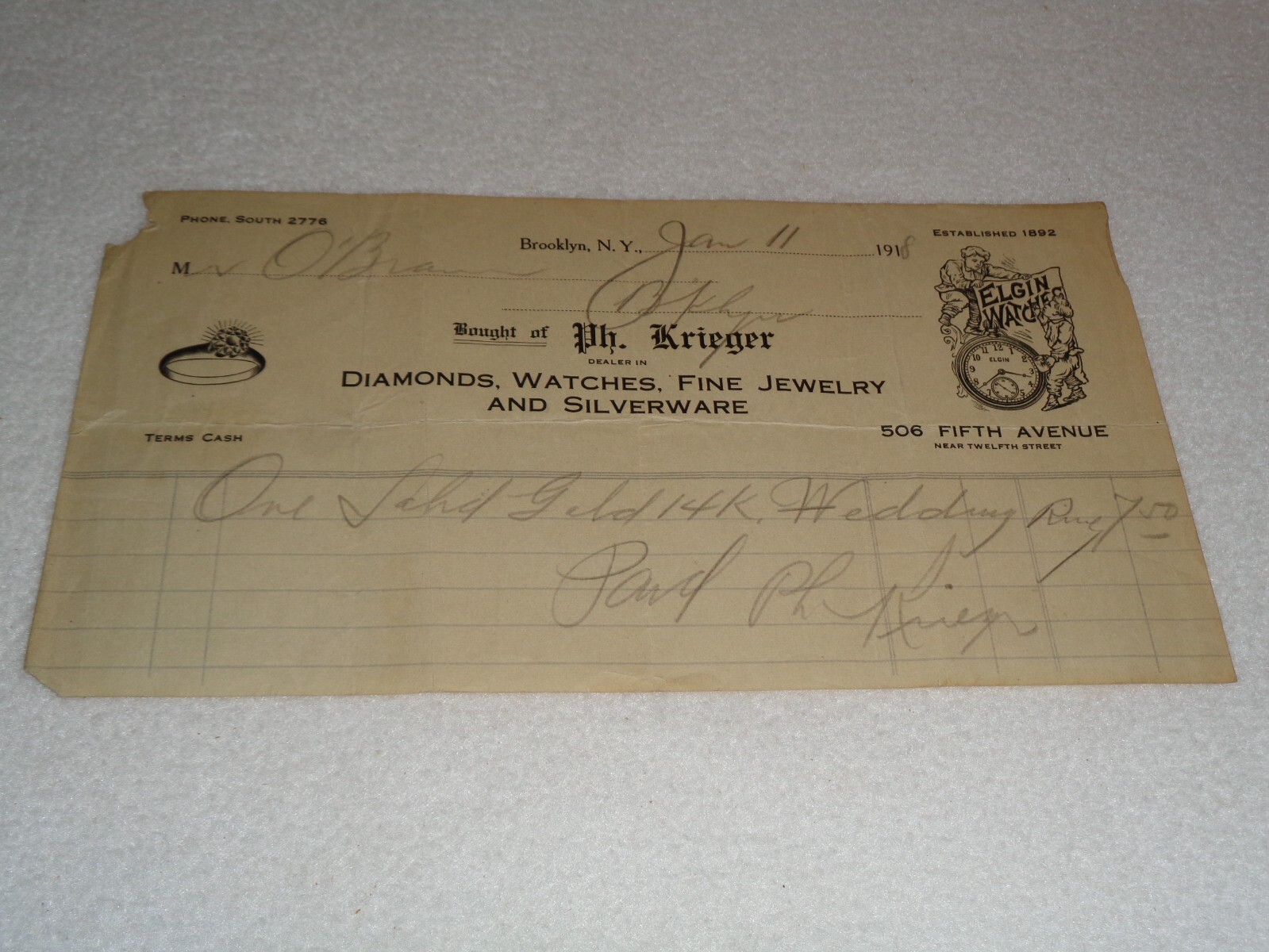 1918 Solid Gold 14K Wedding Ring Krieger Brooklyn… - image 2