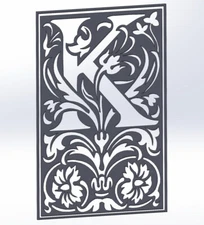 1 DXF File for laser plasma router  DECORATIVE Letterhead Victoriana "K"