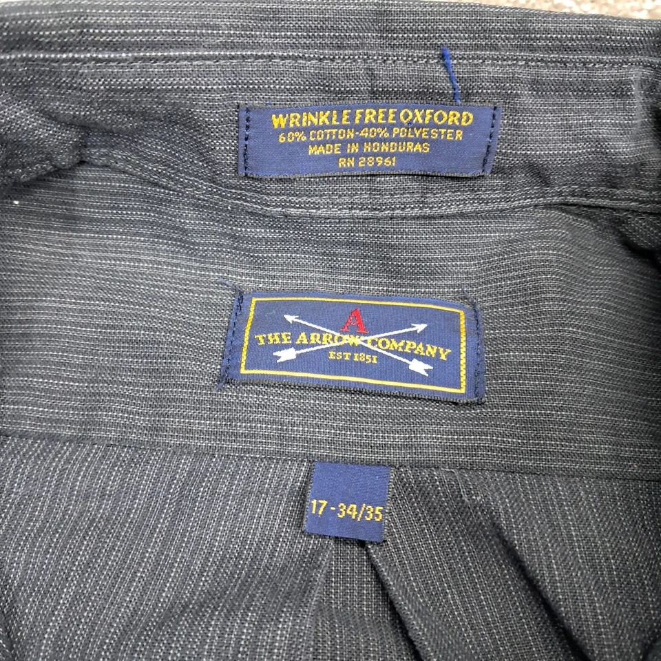 Arrow Men's Dress Shirt Winkle Free Oxford Striped Black 17-34/35 RN28961 - Image 2 of 4