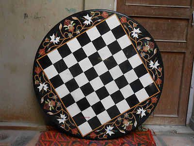 2'X2' black Marble Fine Inlay Precious Dining Center chess Table Top Garden HH3