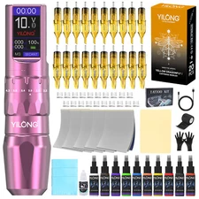 Wireless Tattoo Pen Machine Kit Complete with 1200mAh Power Supply Ink Needles