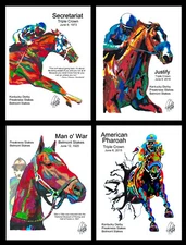 4 Horse Racing Prints Secretariat Justify Man o War American Pharoah 18x24
