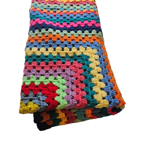 Crochet Granny Blanket Lap Throw Squares Handmade Boho 120x120cm Vibrant Colour - Picture 6 of 7