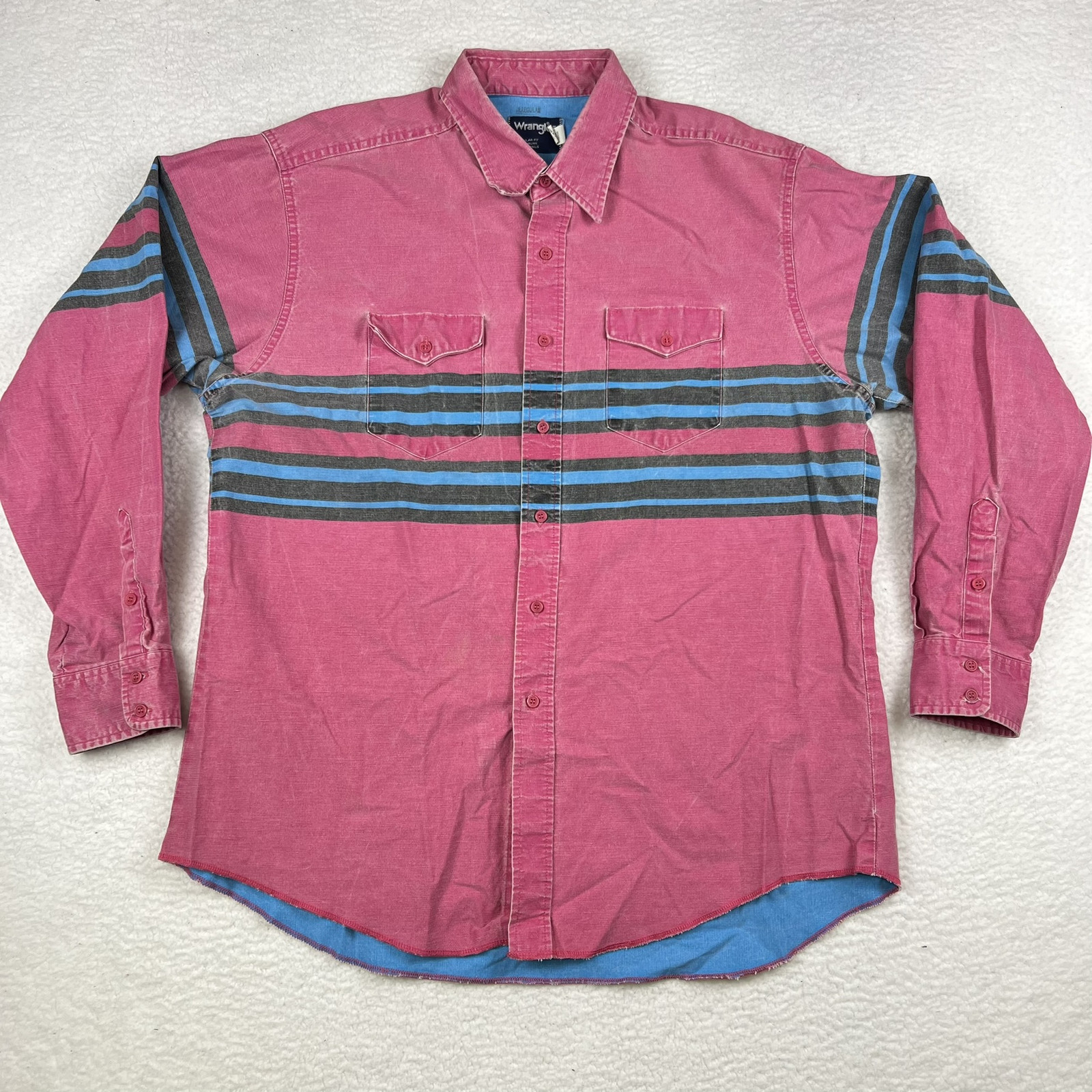 Vintage Wrangler Brushpopper Shirt Mens 18x36 Striped Western X-Long Tails USA image 6