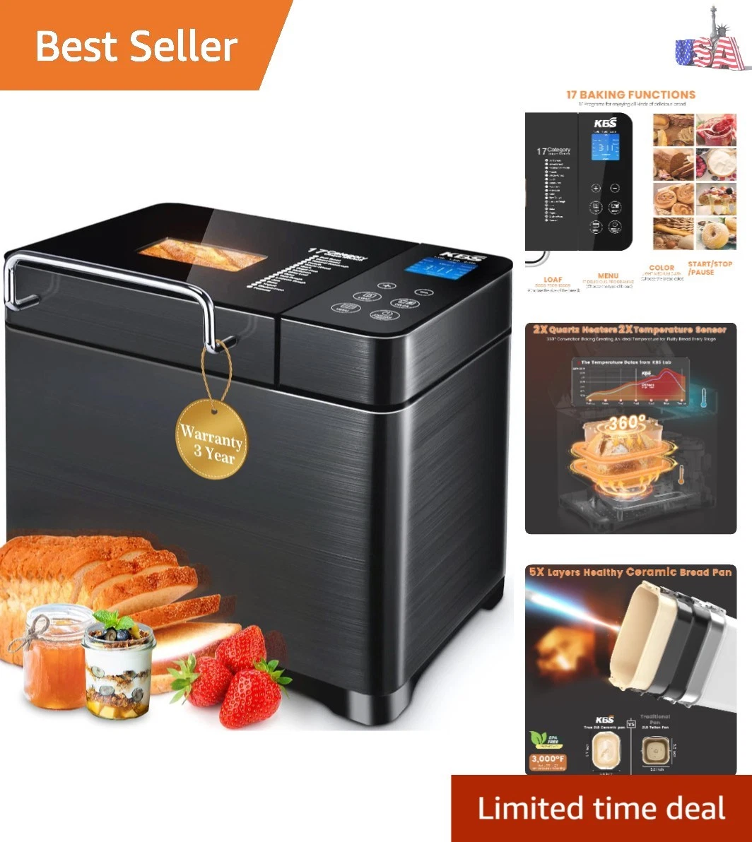 710W 2LB Bread Maker Dual Heaters, 17-in-1 Stainless Steel Bread Machine with...