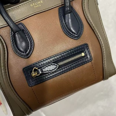 Authentic Celine Luggage Nano Tri-Color Leather Tote Bag with