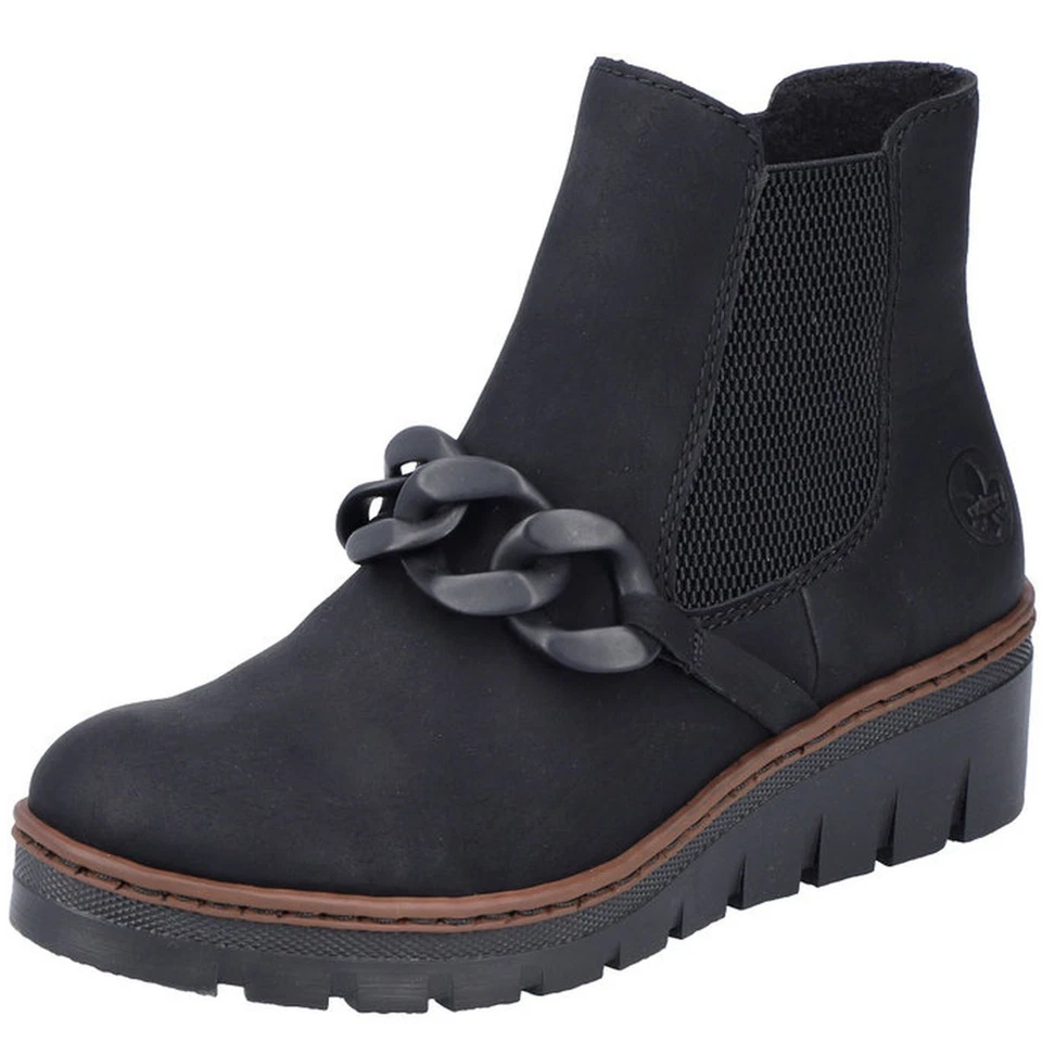 Rieker Femmes Chelsea Bateau Chaîne Semelle Compensée Profilée Bottines X9173 - Photo 1/1