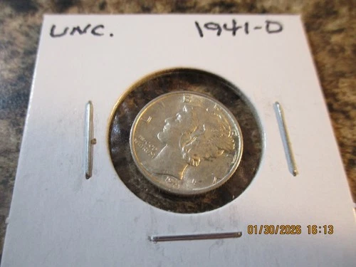 1941-D MERCURY DIME UNC     WX