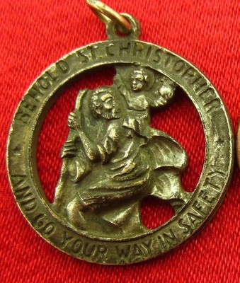Vintage SAINT CHRISTOPHER Medal GO YOUR WAY SAFELY Religious Catholic Pendant