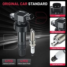 For 2012-2019 Kia Rio 1.6L UF652 4 Set Ignition Coil and Iridium Spark Plug Kit