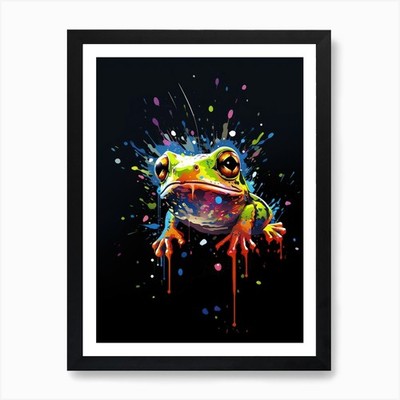 Frosch bunt Pop Art Wandbild gerahmt Wandbild Poster Leinwanddruck Bild